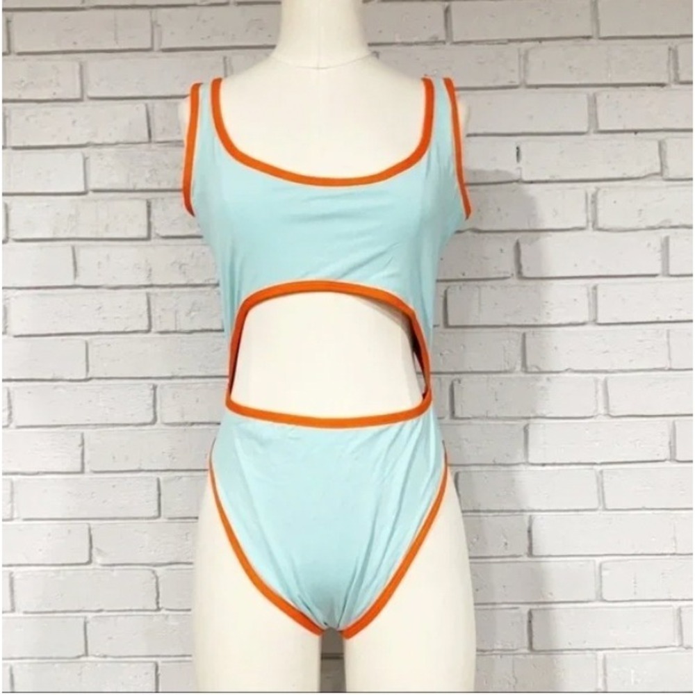 L*Space Women Blue Orange Kira Cutout Twist Back Bitsy Cut One Piece Swimsuit 12 - Picture 1 of 9